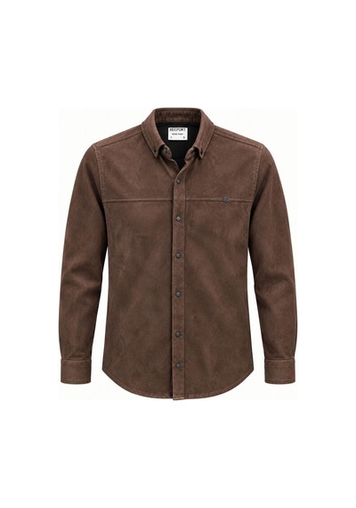 Classics Men Report Uzun Kol Slim Fit Erkek Süet Gömlek - 7784 Kahverengi