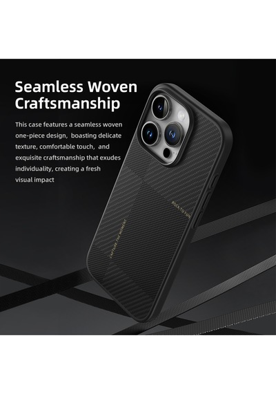 Rock Apple Uyumlu iPhone 16 Pro Ultra İnce Aramid Fiber Kılıf Siyah Siyah