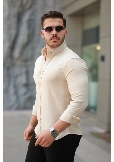 Vexor Erkek Uzun Kollu Gömlek Bej