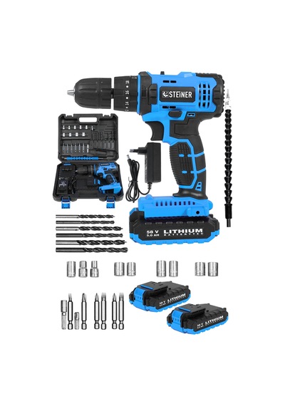 Steiner Sta 58 V 5 Ah Darbeli Çift Akülü Vidalama Mavi + 24 Parça Set