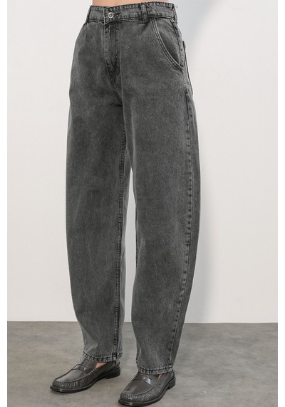 Hiccup Bdart Keten Karışımlı Düz Kesim Denim Jean Koyu Gri