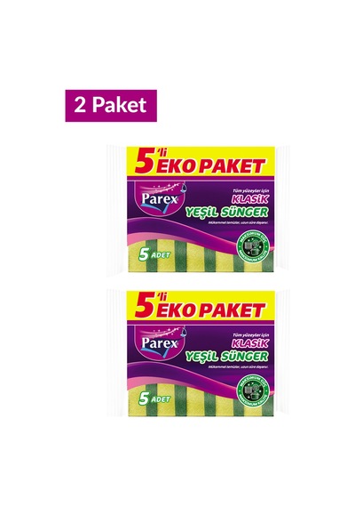 Klasik Yeşil Sünger Düz 5'li Paket İkili Set