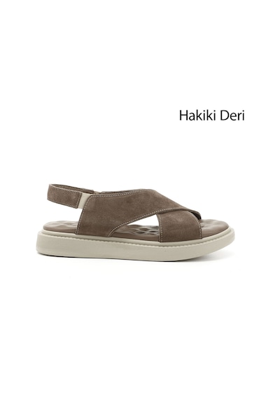 Gönderi(R) Gönderi R Vizon Süet Çapraz Bantlı Dolgu Taban Hakiki Deri Comfort Sandalet Vizon Süet