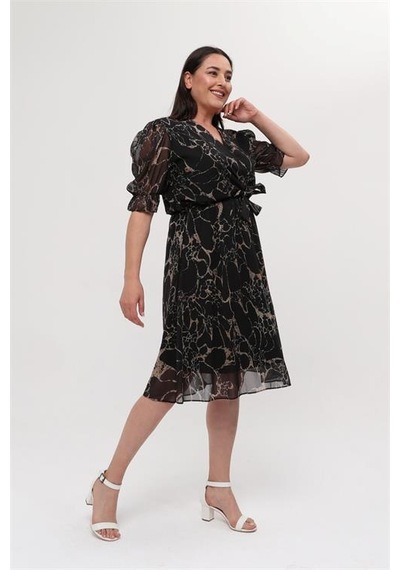 Neşeli Butik Kadın Astarlı Büyük Beden Şifon Elbise Ryx8063 Siyah