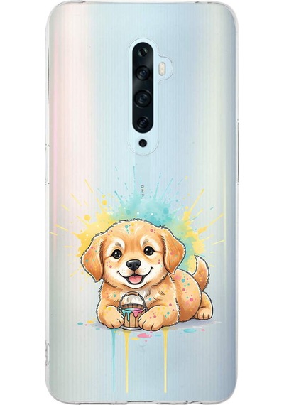Oppo Reno 2z İle Uyumlu Splash Köpek Tasarımlı Şeffaf Silikon Kılıf Şeffaf