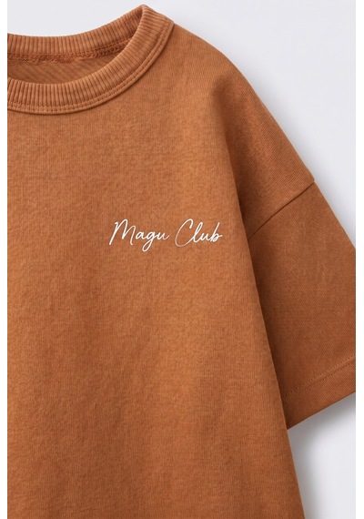 Unisex Çocuk Pamuklu Taba Magu Club T-shirt Şort Takım Çok Renkli