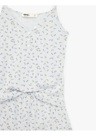 Koton Askılı Çiçekli Şortlu Pijama Takımı Mavi Desenli 6slk40183mk