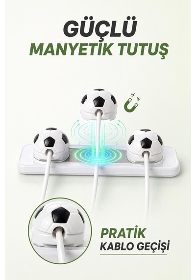 Premium Yönetimi Tutucu Beyag Futbol Topu Figürlü Manyetik Kablo Düzenleyici Ch01 Beyaz