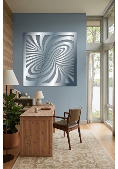 Optik İllüzyon Metal Duvar Tablosu - Metal Duvar Sanatı - Duvar Dekoru - 100 X 100 Cm Gümüş