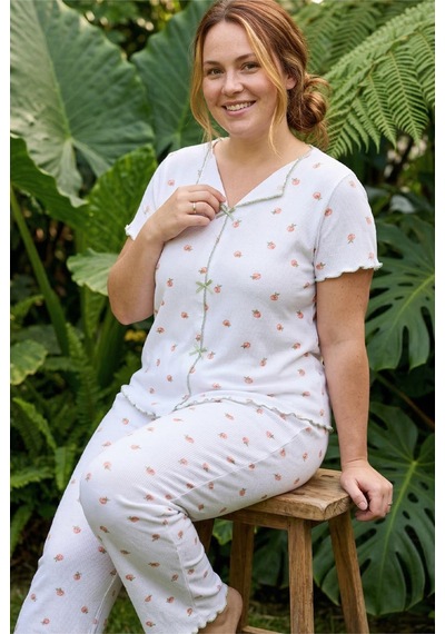 Siyah İnci Beden Fitilli Kaşkorse Örme Pijama Takım26120851 Beyaz Şeftali