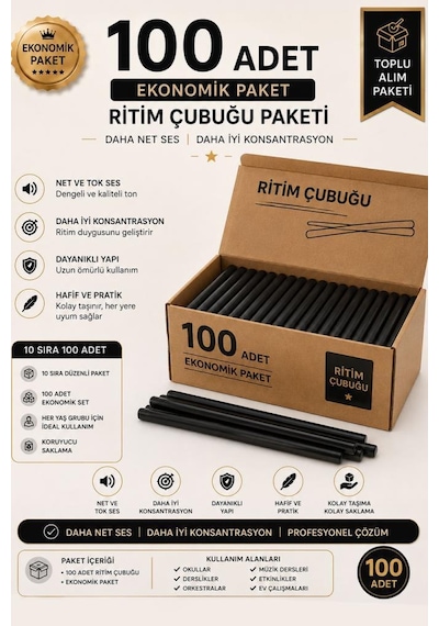 Midex Orf-bt-25bk-50x Siyah Ritim Çubuğu Paketi 25 Cm Karbon Fiber Örf Aletleri Seti Toptan Paket Tek Renk 50 Çift