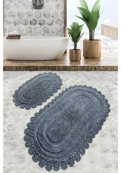 Regnum Cotton Antrasit  2 Li Set Banyo Halısı Yıkanabilir