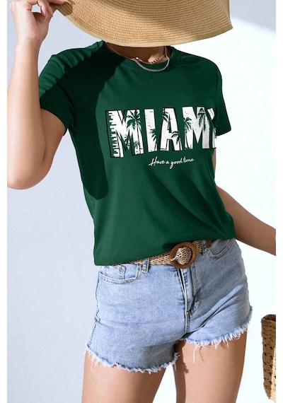 Uyguntarz Unisex Miami Baskılı Oversize Tshirt Yeşil