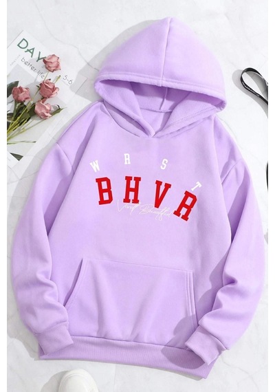 Uyguntarz Unisex Bhvr Baskılı Sweatshirt Lila