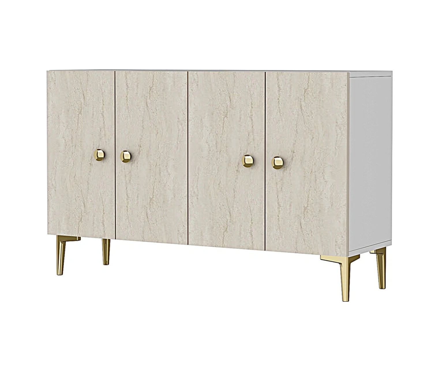 Ka1204btg Sımple120 Konsol, Kahve Köşesi Ve Tv Sehpası Beyaz-traverten-gold 120cm Beyaz