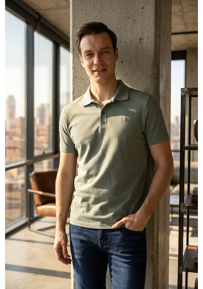 Süvari Slim Fit Düz Baskısız Pike Düğmeli Polo Yaka Nefes Alabilen T-shirt Su Yeşili