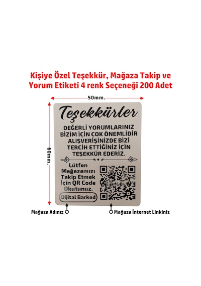 Kişiye Özel Teşekkür Kart Etiketi, Mağaza Takip, Yorum 6x5 200 A