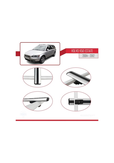 Volvo V50 Estate 2004-2012 Arası İle Uyumlu Basic Model Ara Atkı Tavan Barı Gri 3 Adet
