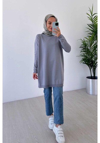 Kahijab Basic Merserize Tunik - Gri Gri