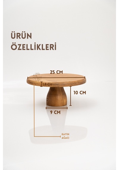 Lucca 25 Cm Ahşap 10 Cm Ayaklı Yuvarlak Pasta Sunum Servis Tabağı