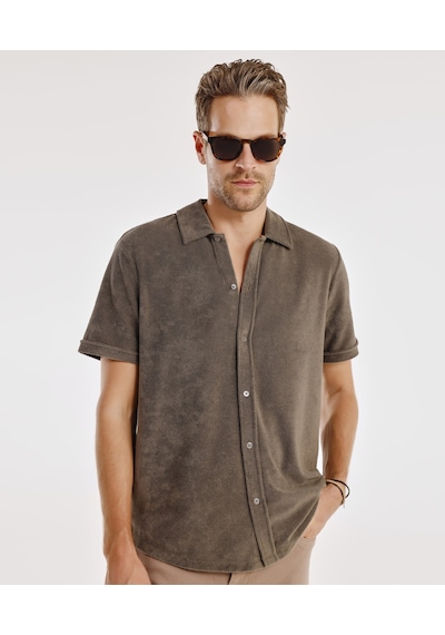 Yargıcı Kısa Kol Düğmeli T-shirt 25yets9002x 007 Haki