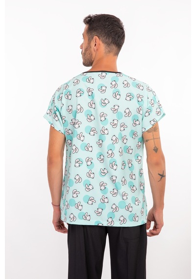Sevimli Tavşan Temalı Unisex Likralı Hemşire Forması Takımı Scrubs Açık Mavi