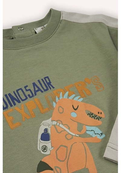 Panço Erkek Çocuk Baskılı Uzun Kollu T-shirt Bej Haki