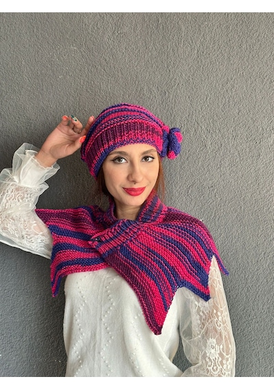 Gönülden Tasarım El Örgüsü Kadın Çiçekli Bere Boyunluk Takım Set Pembe