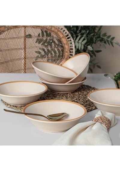 Keramika Mat Krem Gold File Hitit Yemek Tabağı 18 Cm 6 Adet - 950