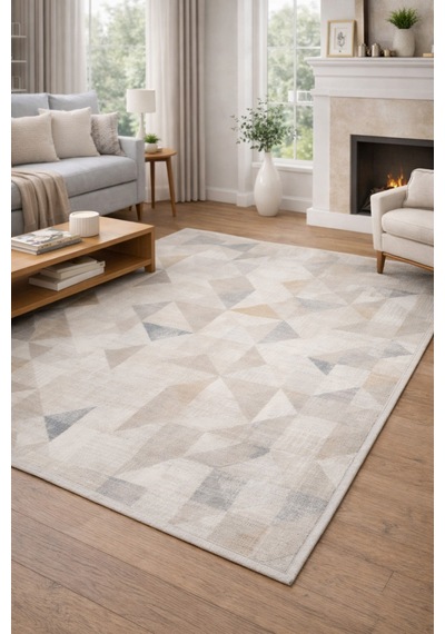 Modern Geometrik Salon Halısı Leke Tutmaz Akrilik 462.000 Sık Dokuma 9mm Yumuşak Halı Çok Renkli