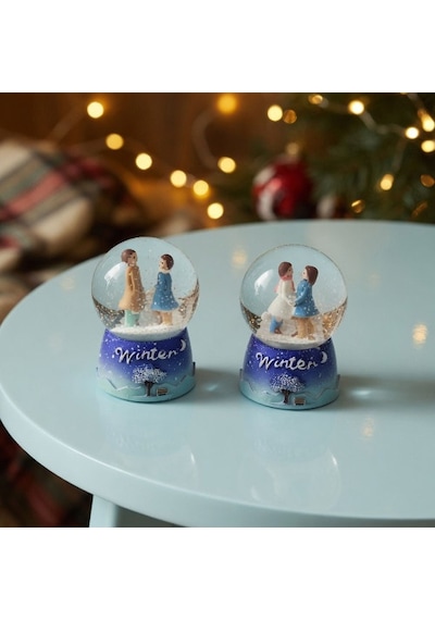 Toptan Winter Temalı Sevimli Çiftler Mini Işıklı Kar Küresi