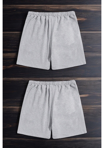 Uyguntarz 2'li Paket Unisex Pamuklu Rahat Penye Şort Gri