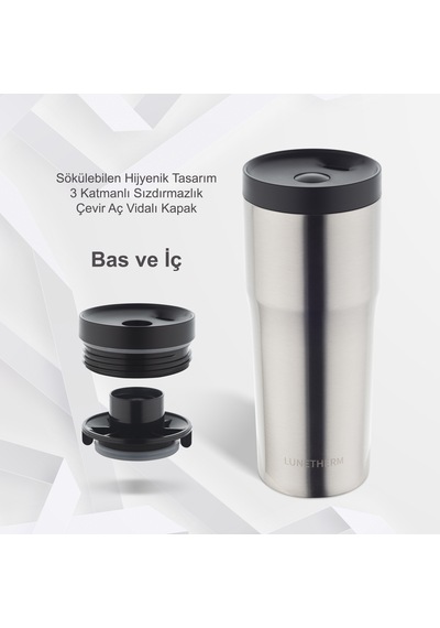 Lunetherm Sızdırmaz Vakumlu Çelik Termos Bardak Metalik Gri