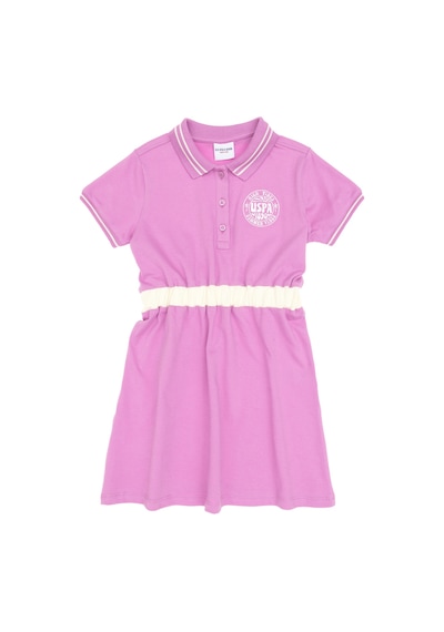 U.S. Polo Assn. Kız Çocuk Fuşya Polo Yaka Kısa Kol A-Form Örme Elbise 50306260-VR023