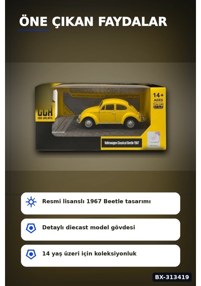 Klasik Volkswagen Beetle Diecast Model Araba 1/32 Ölçekli Koleksiyonluk Bx-313419