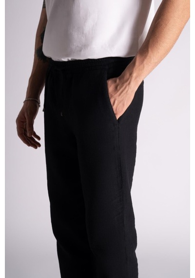 Pamuk Comfort Fit Jogger Bel Pantolon Siyah Siyah