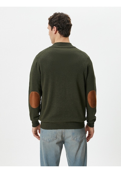 Koton Yarım Fermuarlı Kazak Slim Fit Uzun Kollu Dirsek Detaylı Haki 4sam70005ht Haki