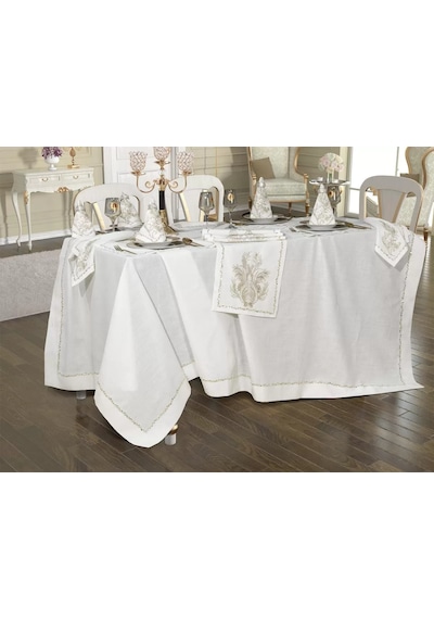 Sofra Takımı Valeron Gardenya Keten Yemek Takımı 160x260 Masa Seti 26 Parça Pullu Boncuklu Krem Sofra Takımı Valeron Gardenya Keten Yemek Takımı 160x260 Masa Seti 26 Parça Pullu Boncuklu Krem