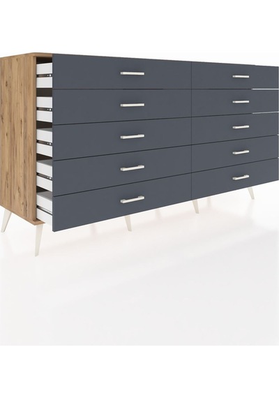 Hyperion Konsol 10 Çekmeceli 176x44x99 Çam-çam/antrasit Çam-çam/antrasit