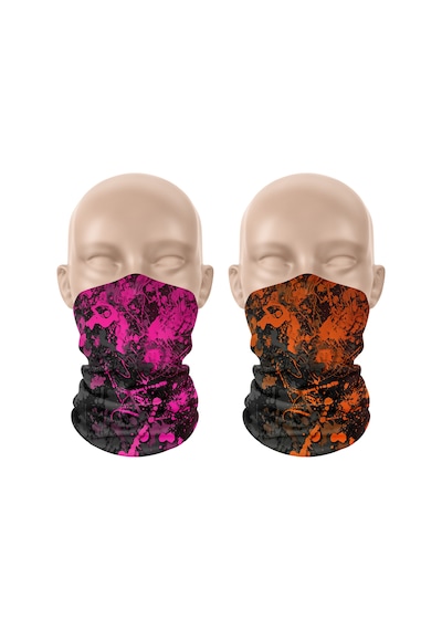Dair Pembe Turuncu Boya Desenli 2'li Set Boyunluk Bandana Outdoor Balaklava Yüz Maskesi Kafa Bandı