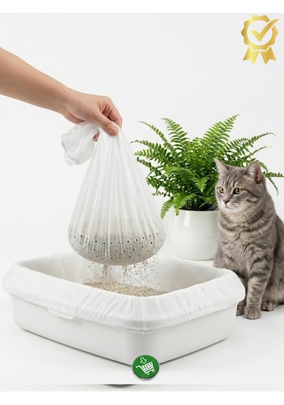 3'lü Elekli Kedi Kumu Filtresi Poşeti 80x120 Cm Jumbo Boy , Lastikli Ve Yırtılmaz Kedi Tuvaleti Temizleme Filesi, Açık Ve Kapalı Kedi Tuvaletleri İle Uyumlu Pratik Elek