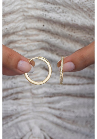 925 Ayar Gümüş Gold 25 Mm Tamtur Halka Küpe Altın