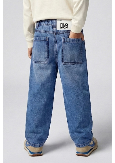 Dmb Boys & Girls Erkek Çocuk Baggy Kalıp Denip Kot Pantolon İndigo 4-9 Yaş -2722 Mavi
