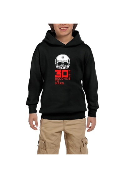 Zepplin Giyim 30 Seconds To Mars Skull Siyah Çocuk Kapşonlu Sweatshirt
