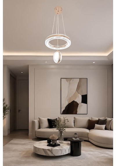 İnci Gold Modern Tasarım Sarkıt Led Avize 3 Renk Işık Kristal Görünüm Oturma Odası Yemek Odası Salon Yatak Oda Diğer
