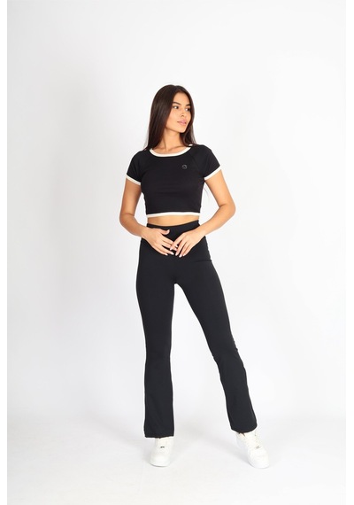 Soft&Basic Regular Fit Crop Basic Kadın T-shirt Siyah