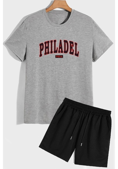 Uyguntarz Phıdelphıa Şort T-shirt Eşofman Takımı Gri