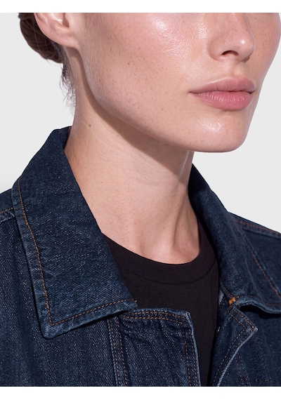 LC Waikiki Lcw Everyday İndigo Gömlek Yaka Kadın Jean Ceket Dark Rodeo