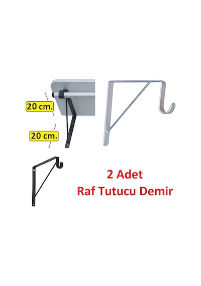 Depolife Raf Duvar Asma Demiri 2 Adet Metal Braket 20X20 Askılıklı