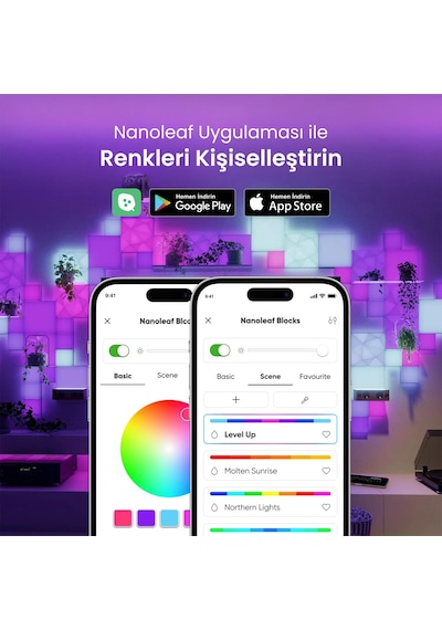 Nanoleaf Kare Blok Akıllı Rgbw Duvar Paneli Başlangıç Paketi App Kontrollü,10 Parça, Google Home, Al RGB